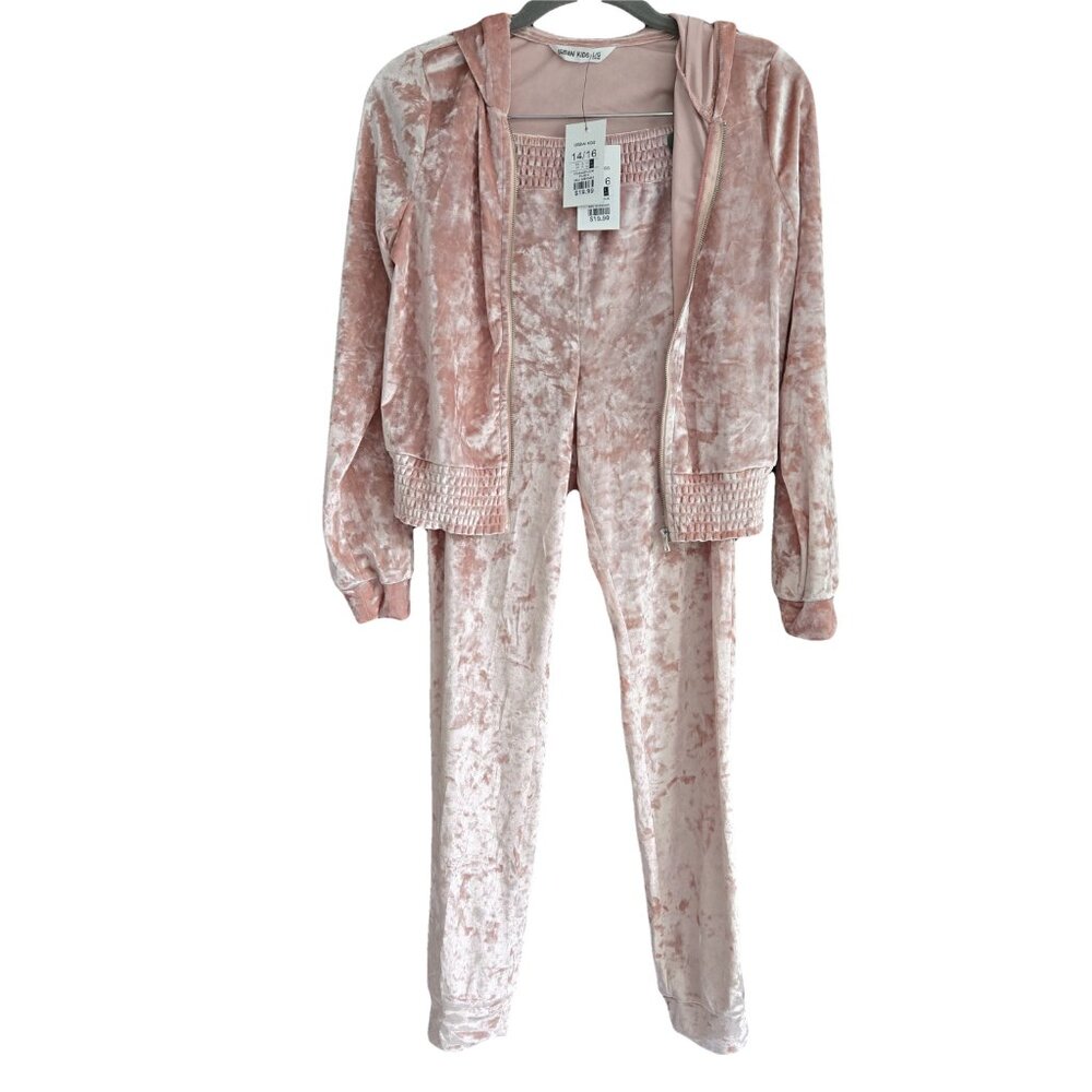 NWT URBAN KIDS Velour Joggers & Full Zip Hoodie Peach L